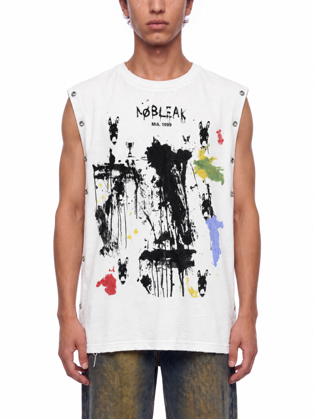 Men's Distressed Grommet Eyelet Statement Tank Top