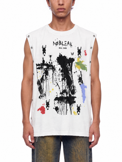 Men's Distressed Grommet Eyelet Statement Tank Top