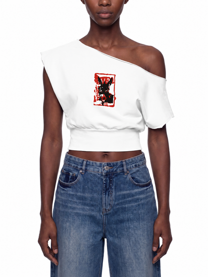 Women’s Boatneck Raw Edge Crop T-Shirt (Going out )
