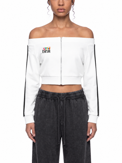 Women's Off-Shoulder Full Zip Hoodie