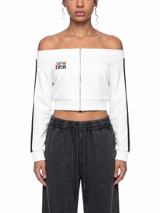Women's Off-Shoulder Full Zip Hoodie