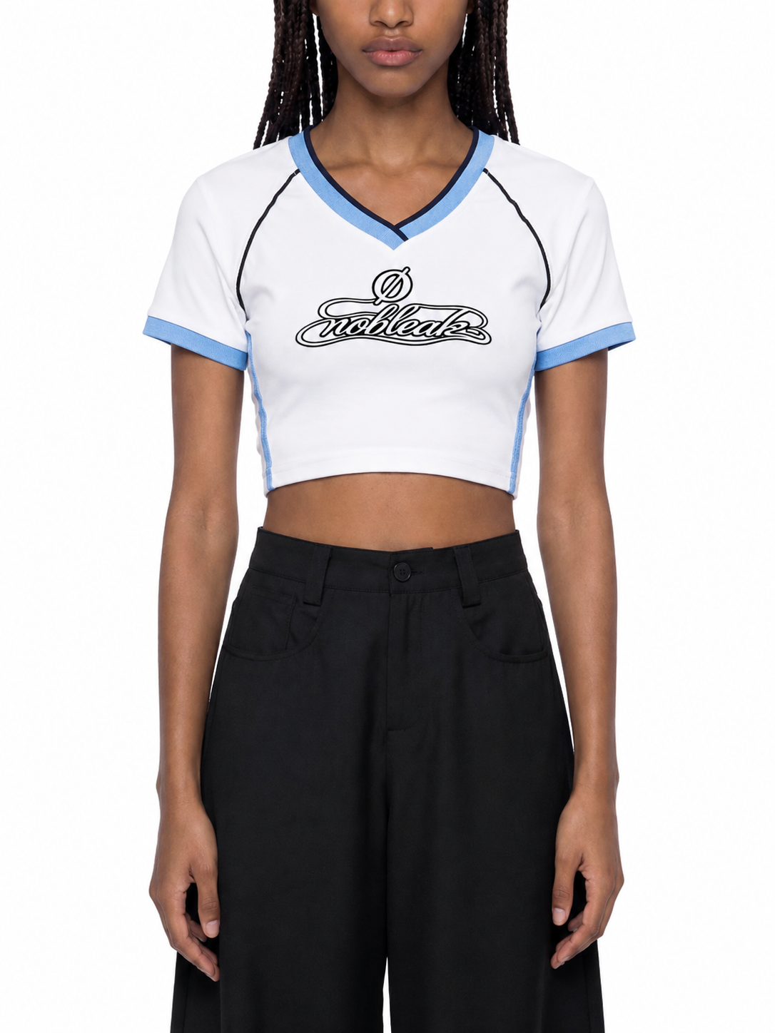 Women's Statement Contrast Trim V-Neck Crop T-Shirt
