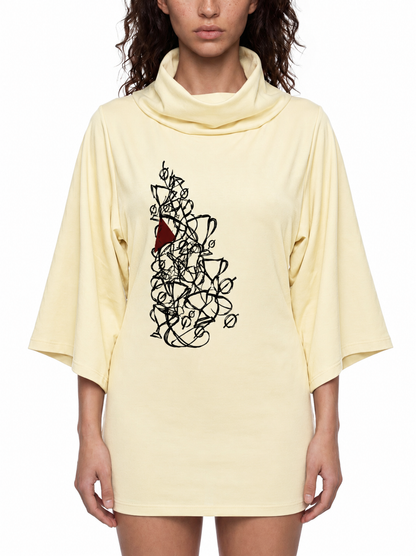Women’s Turtleneck Batwing Statement T-Shirt