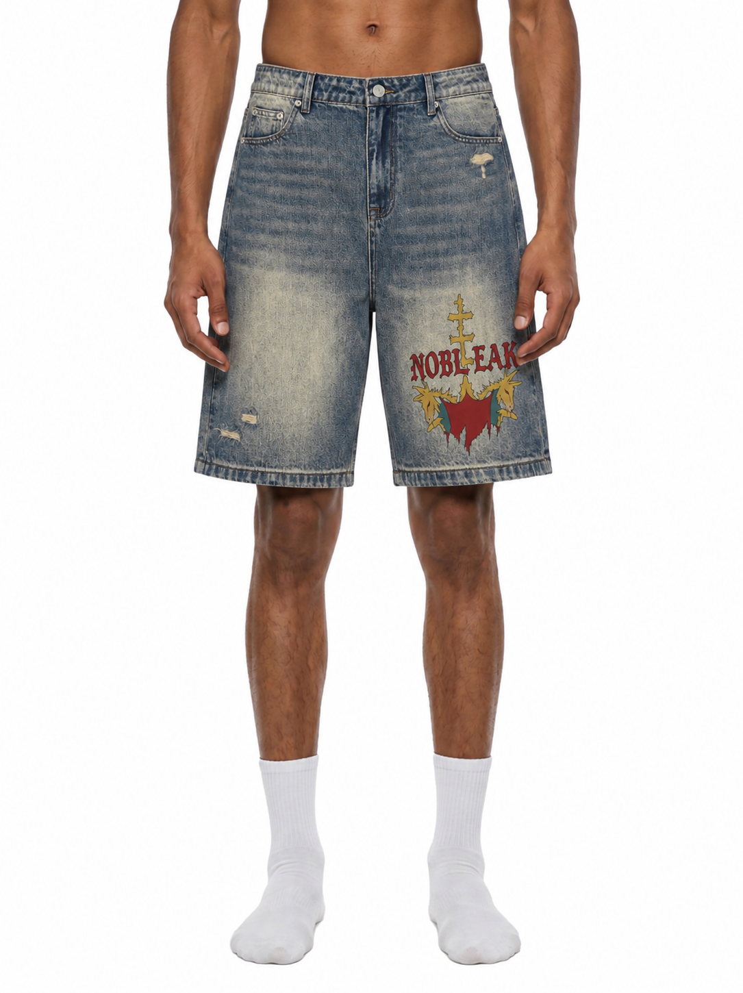 Unisex Faded Distressed Street Denim Shorts