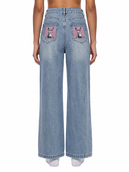 Women’s Vintage Wash High Rise Wide Leg Street Jeans
