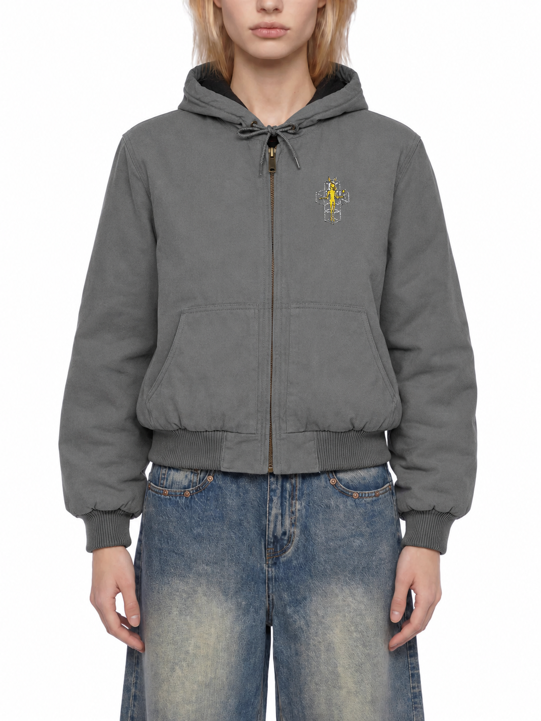 Embroidered Black Duck Cloth Hooded Work Jacket – Small Chest Crest