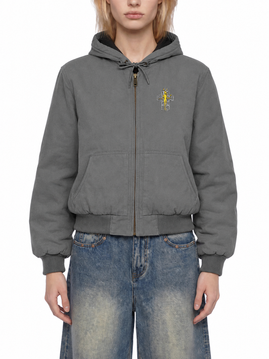 Embroidered Black Duck Cloth Hooded Work Jacket – Small Chest Crest