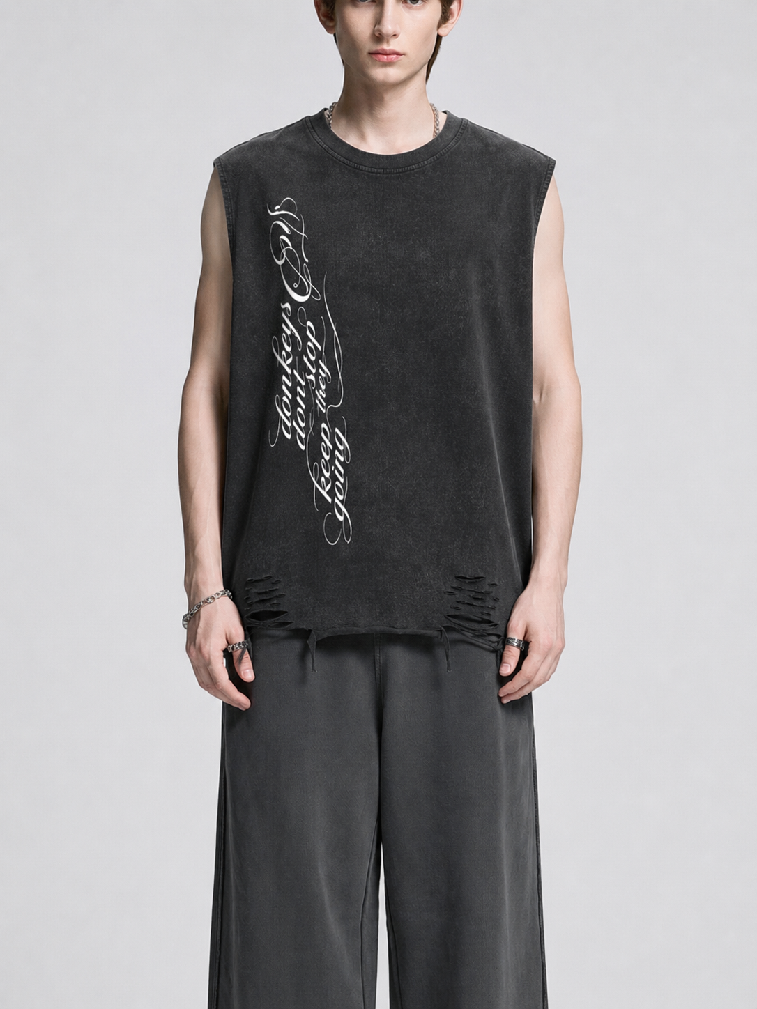 Unisex Snow Washed Raw-Hem Tank Top