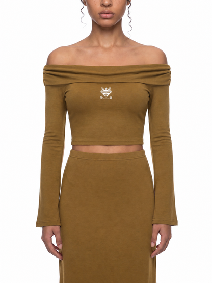Women's Off-the-Shoulder Bell Sleeve Crop T-Shirt