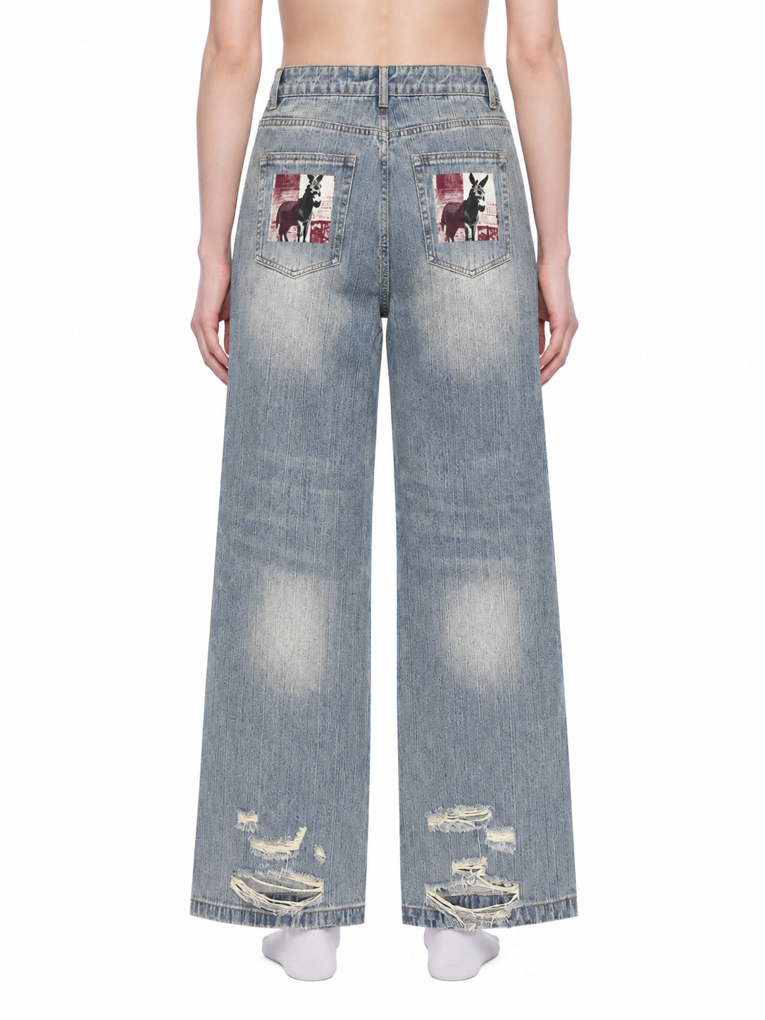 Unisex Vintage Wash Distressed Denim Street Jeans