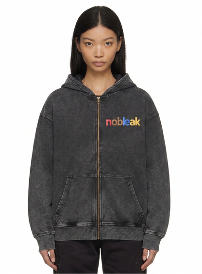 Snow Wash Oversized Zip-Up Hoodie
