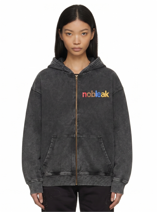 Snow Wash Oversized Zip-Up Hoodie
