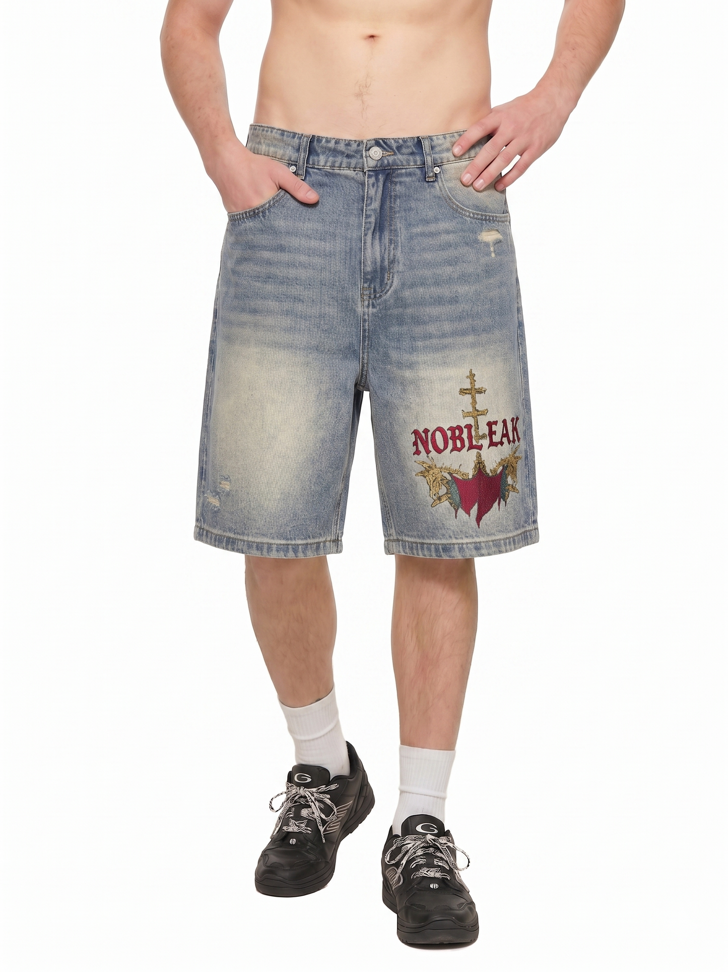 Unisex Faded Distressed Denim Shorts