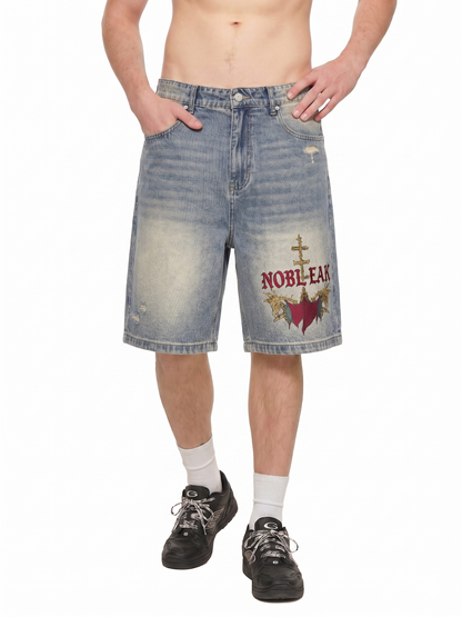 Unisex Faded Distressed Denim Shorts