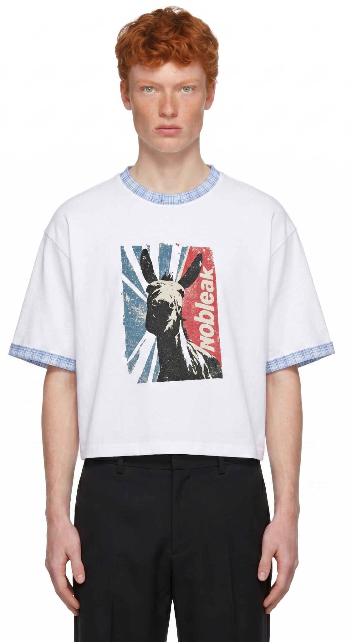 Unisex Boxy Plaid-Lined Double-Face T-Shirt