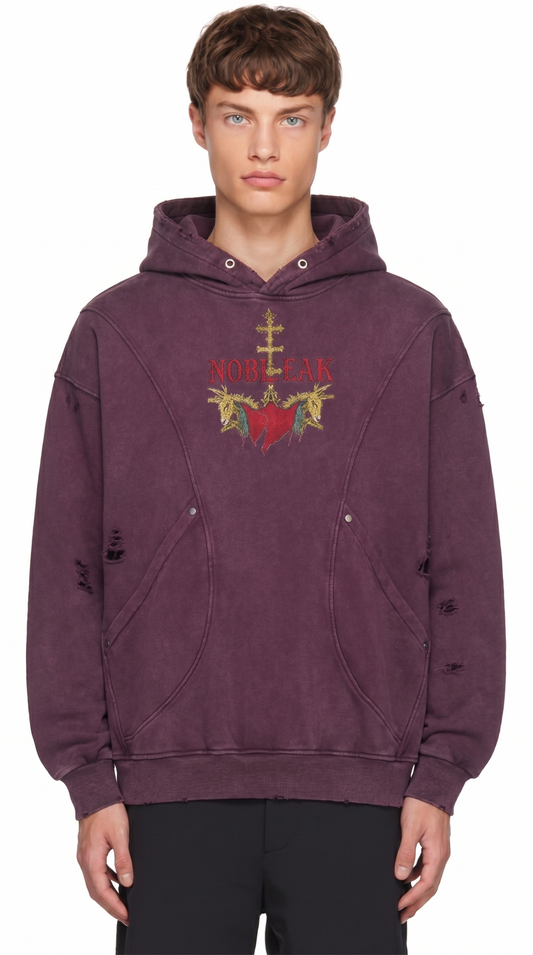 Snow Washed Distressed Panel Pocket Hoodie