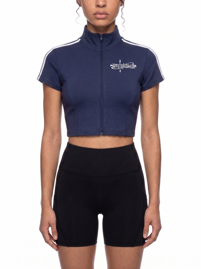 Women's Cropped Full Zip Short Sleeve T-Shirt