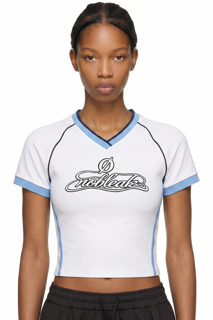 Women’s Contrast Trim V-Neck Crop T-Shirt