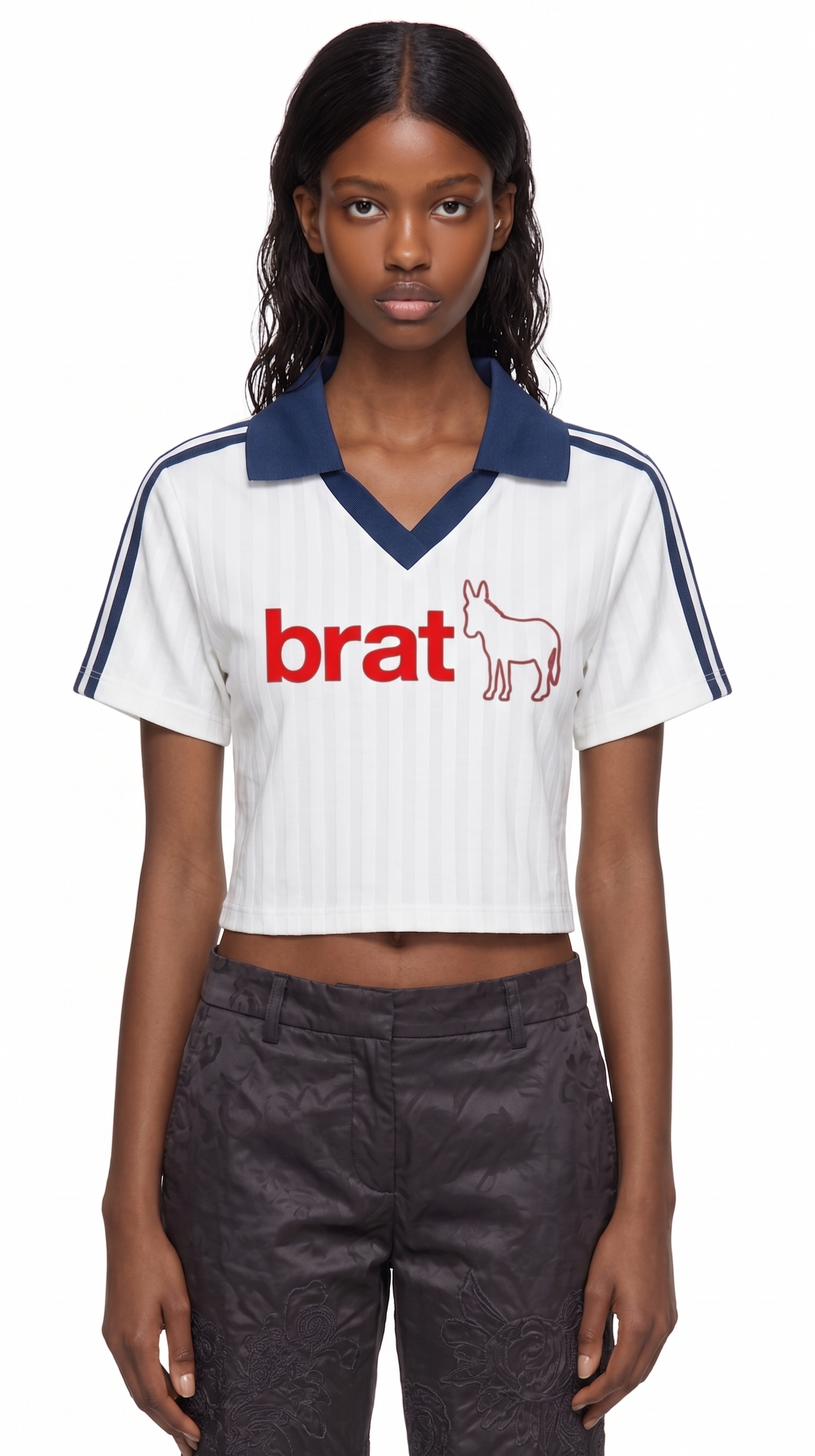 Women’s Contrast Collar Striped Cropped Jersey