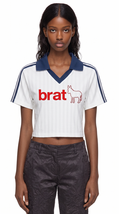 Women’s Contrast Collar Striped Cropped Jersey