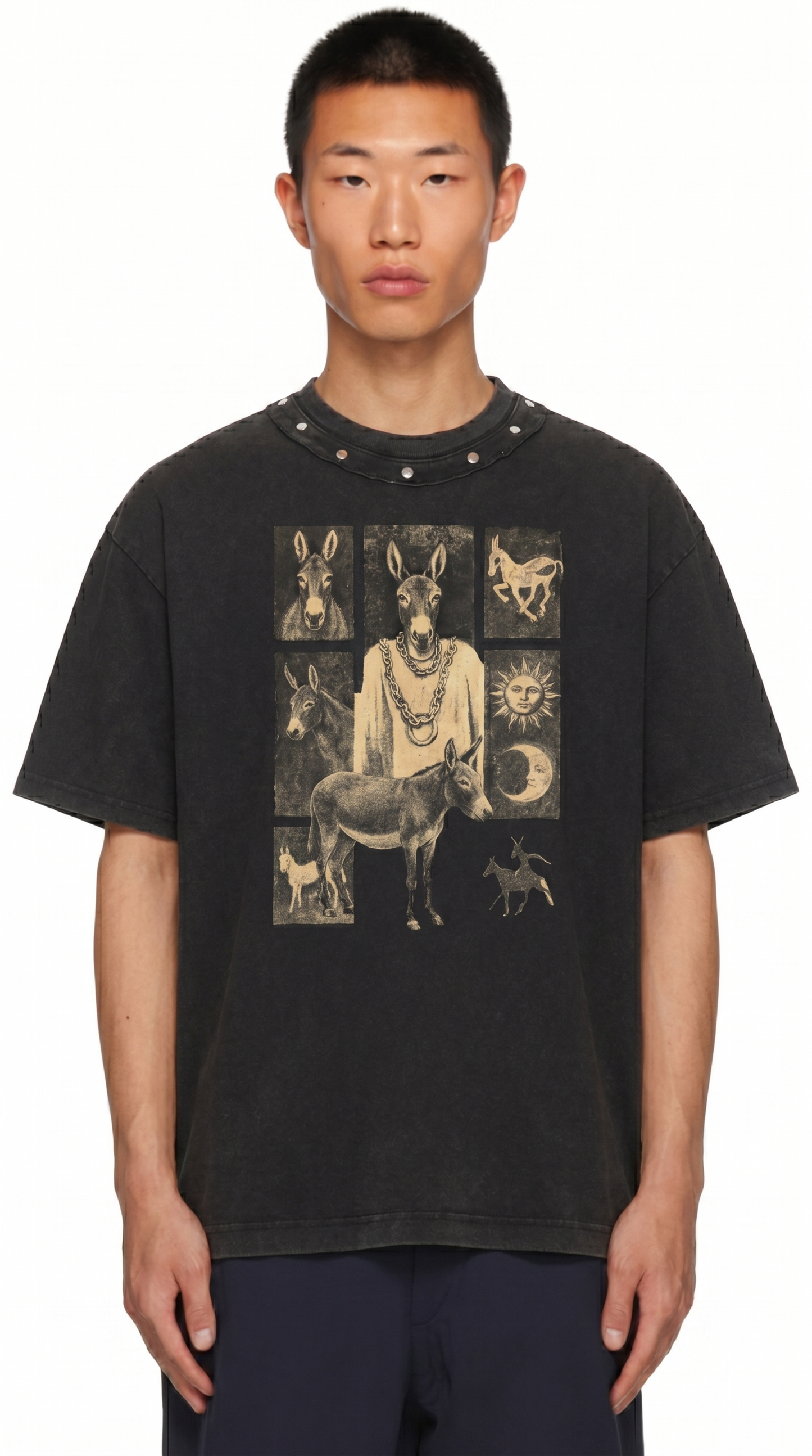 Men's  Washed Boxy Studded T-Shirt