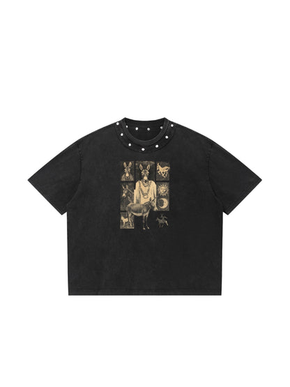Men's  Washed Boxy Studded T-Shirt