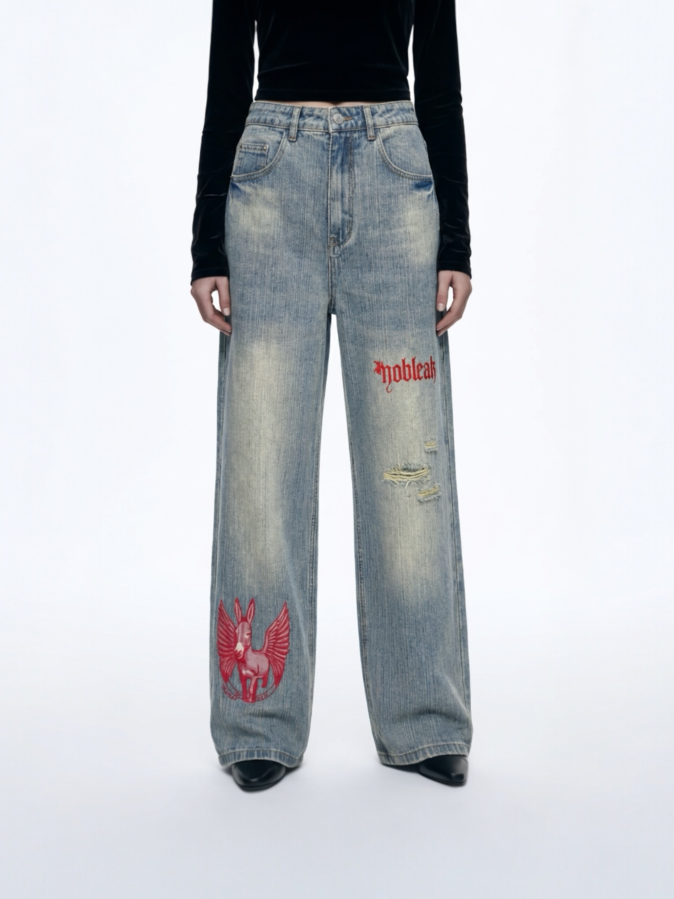 Vintage Wash Distressed Denim Jeans