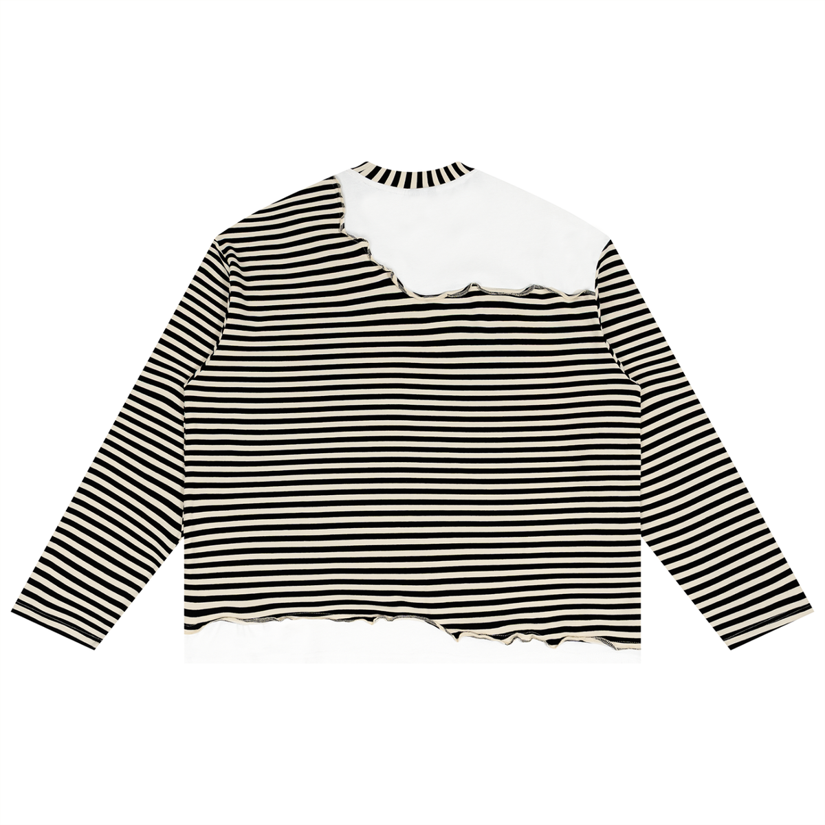Unisex Striped Panel Boxy Long Sleeve Statement T-Shirt