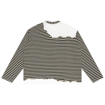 Unisex Striped Panel Boxy Long Sleeve Statement T-Shirt