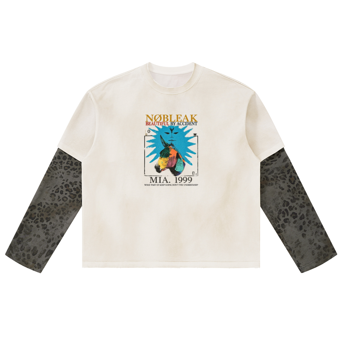 Unisex Vintage Wash Leopard Paneled Statement Layer T-Shirt