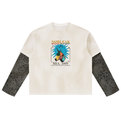 Unisex Vintage Wash Leopard Paneled Statement Layer T-Shirt