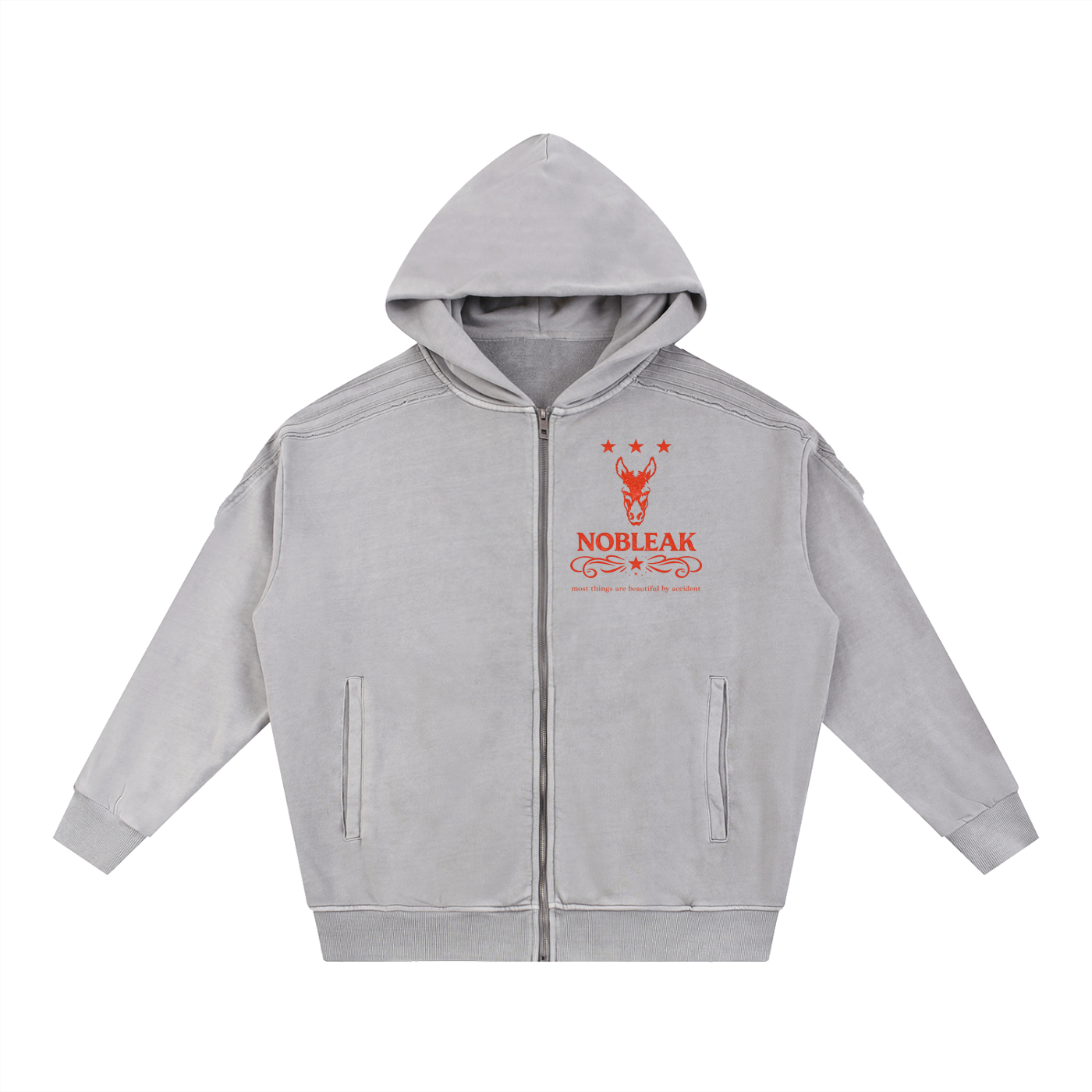 Snow Washed Tape Raw Edge Zip Hoodie