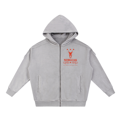Snow Washed Tape Raw Edge Zip Hoodie