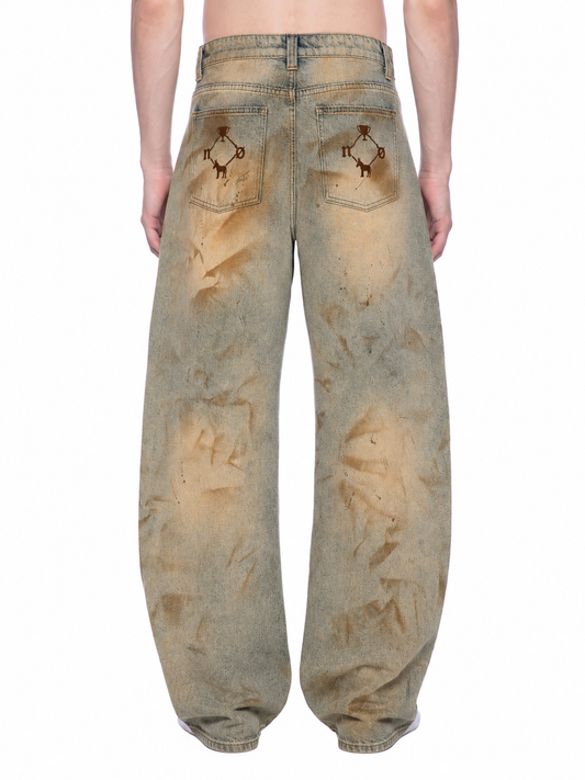 Men’s Statement Vintage Wash Barrel Leg Jeans