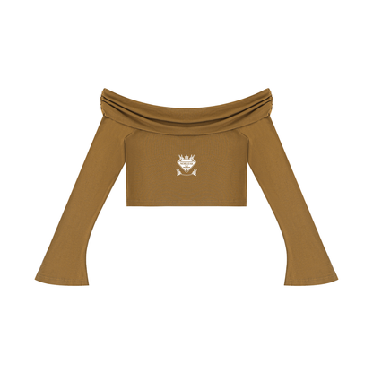 Women's Off-the-Shoulder Bell Sleeve Crop T-Shirt