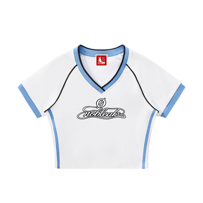 Women's Statement Contrast Trim V-Neck Crop T-Shirt