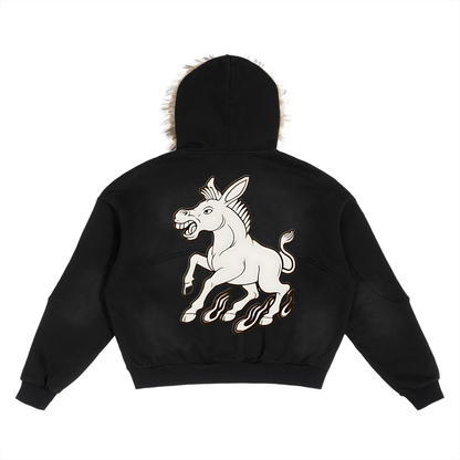 Sun Fade Boxy Detachable Fur Hoodie