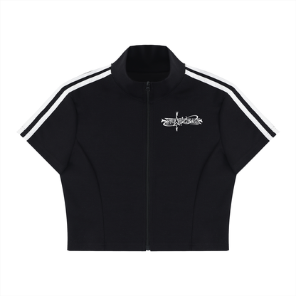 Women's Cropped Full Zip Short Sleeve T-Shirt