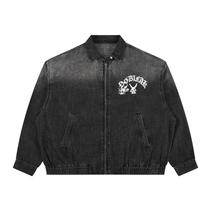 Unisex Vintage Wash Full-Zip Denim Going out Jacket
