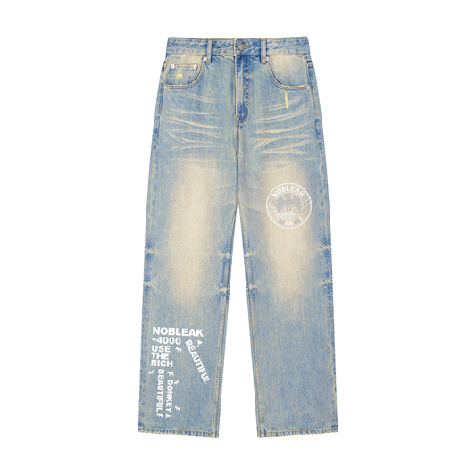 Sun Fade Raw Hem Denim Jeans