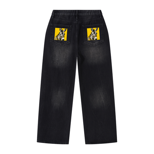 Men's Street Vintage Wash Wide Leg Jeans