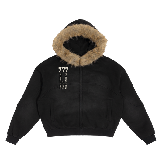 Sun Fade Boxy Detachable Fur Hoodie