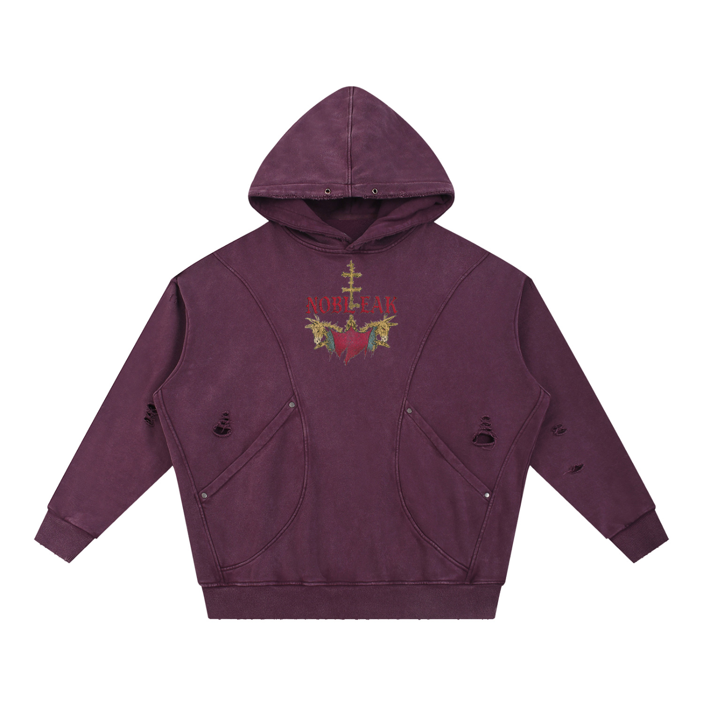 Snow Washed Distressed Panel Pocket Hoodie