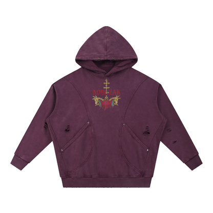 Snow Washed Distressed Panel Pocket Hoodie