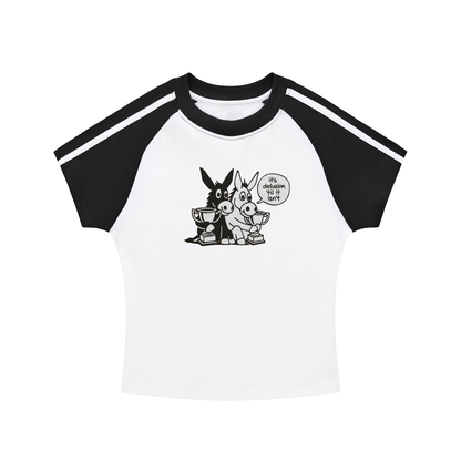 Women's Contrast Stripes Bodycon Raglan  Sleeve T-Shirt