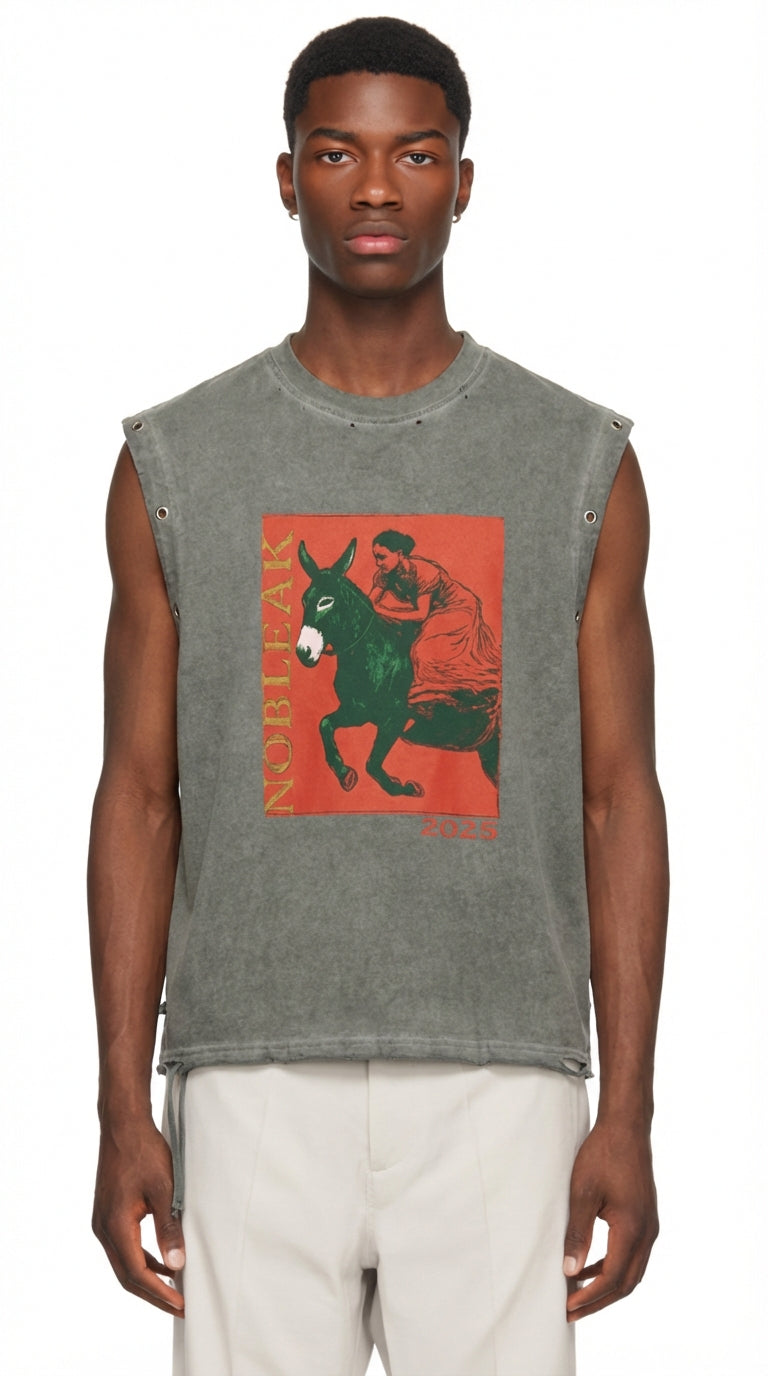 Men's Distressed Grommet Eyelet Tank Top