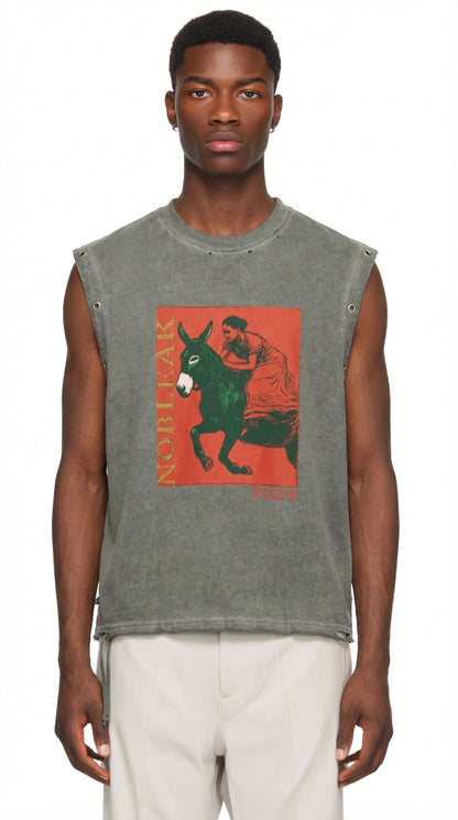 Men's Distressed Grommet Eyelet Tank Top