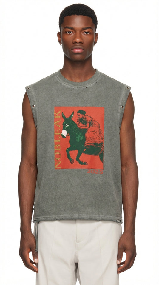 Men's Distressed Grommet Eyelet Tank Top
