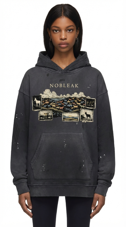 Vintage Washed Frayed Fleece Hoodie