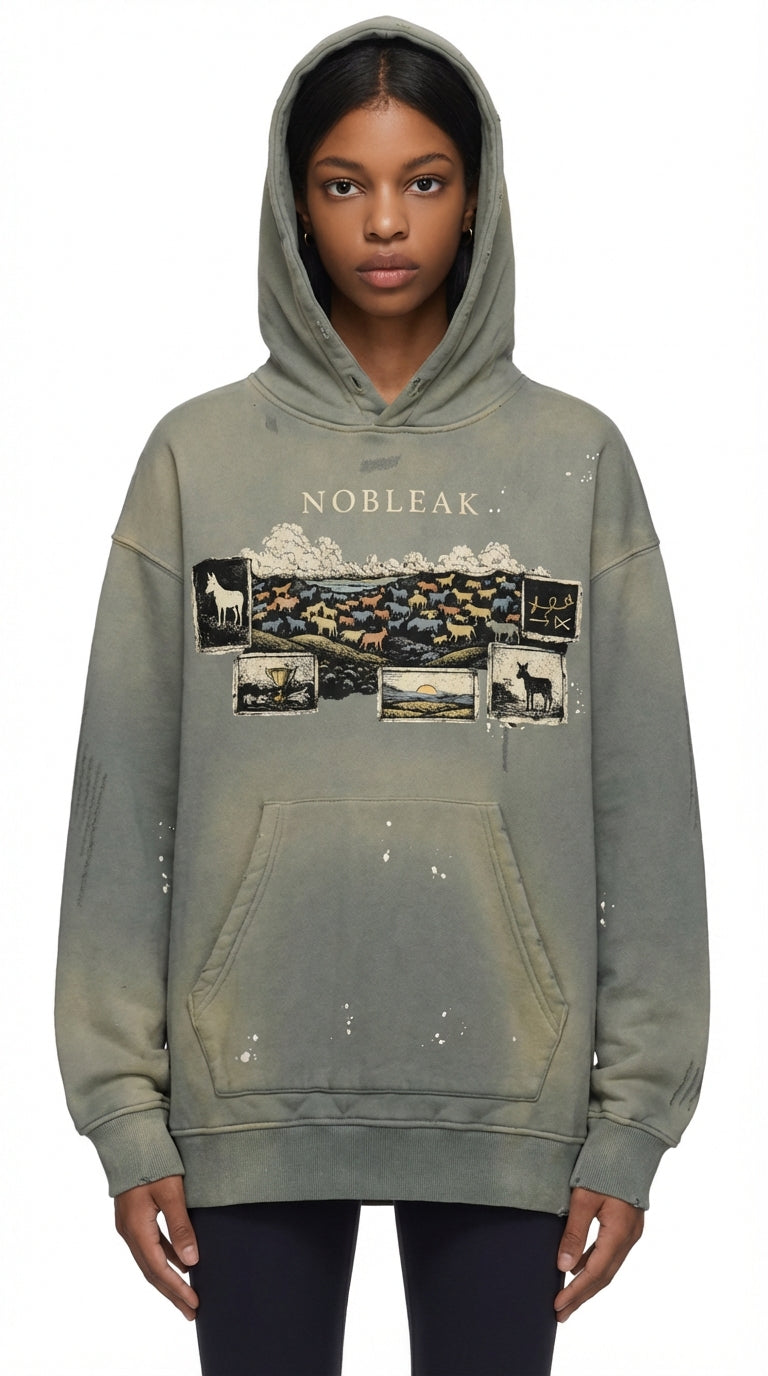 Vintage Washed Frayed Fleece Hoodie